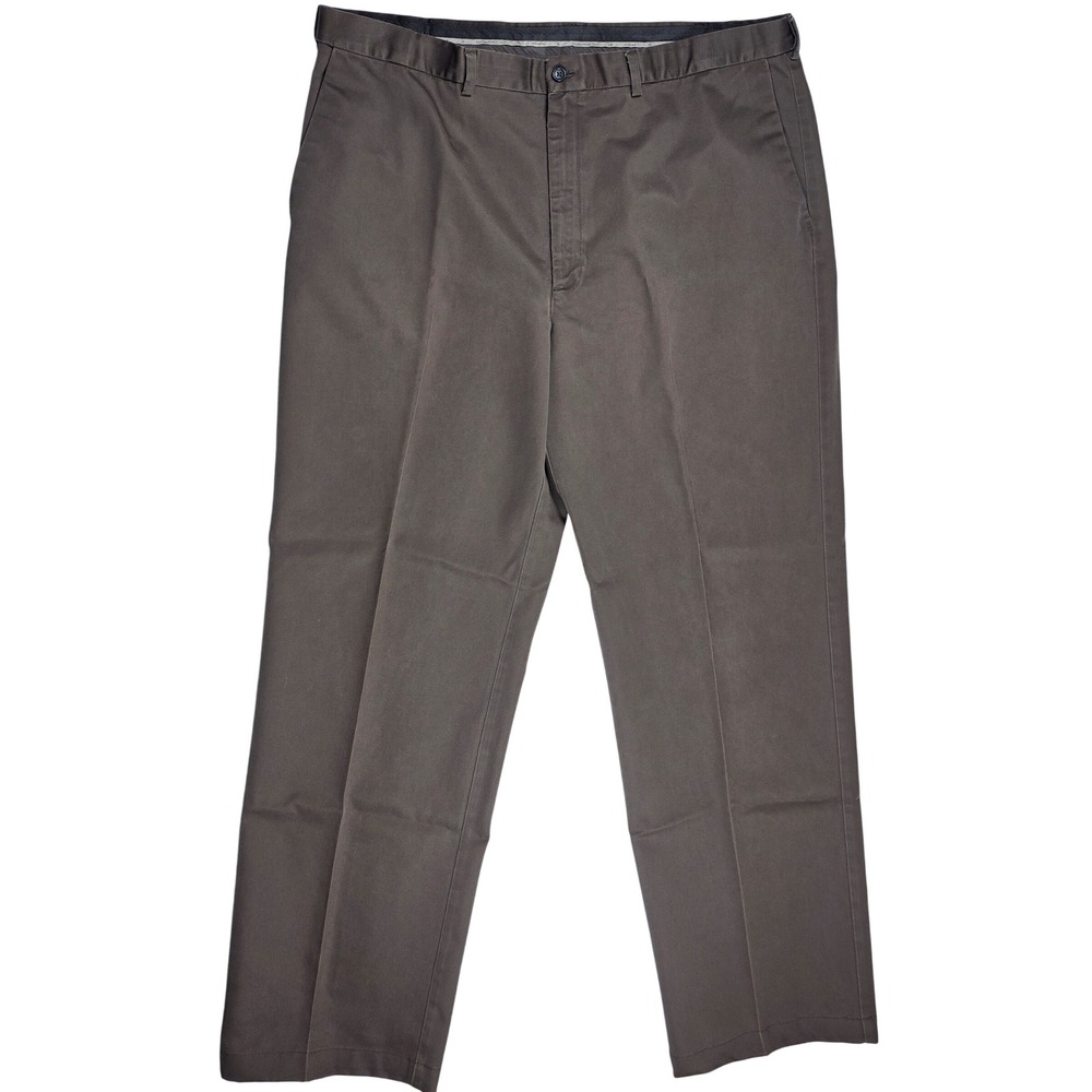 Haggar Men's 42x34 Brown Cotton Flat Front Chino Pants Straight Leg